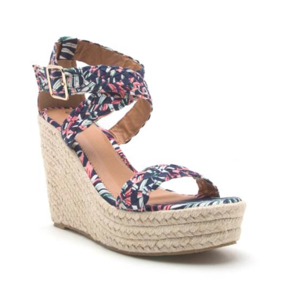❤️ Tropical Leaf Jute Wedge Platform Sandals - Picture 2 of 4